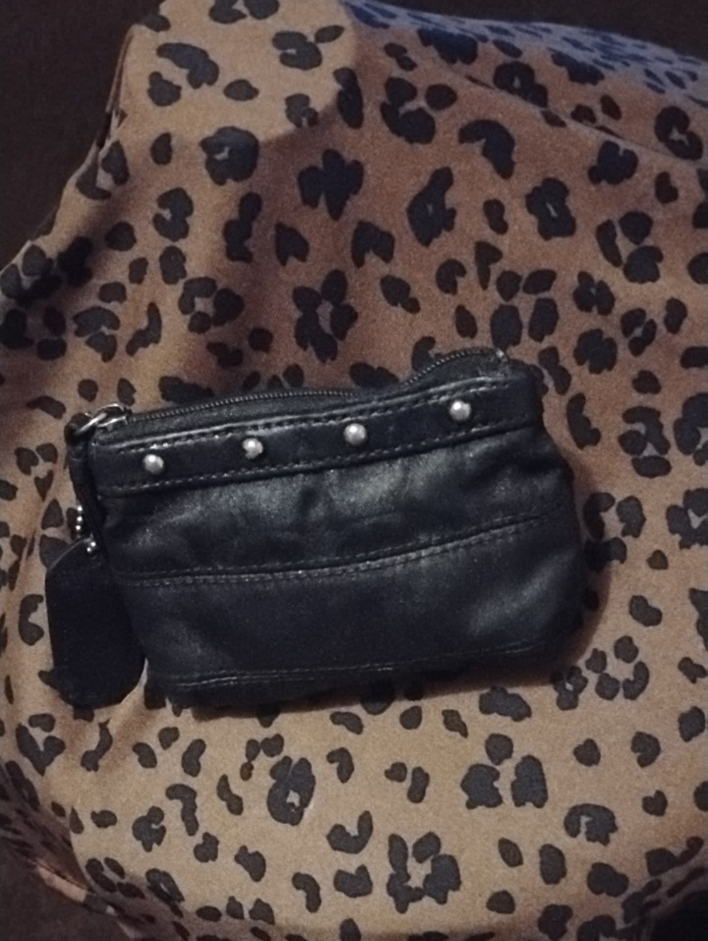 Coach Black Leather Studded Coin Pouch